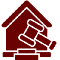 Icon of a gavel and a house, symbolizing real estate law or legal proceedings related to property.